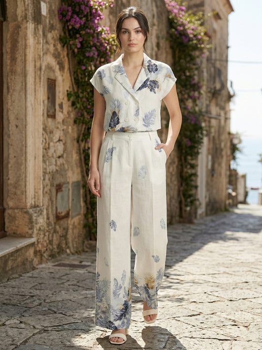 Iconic Women White Printed Straight Fit Mid Rise Pant