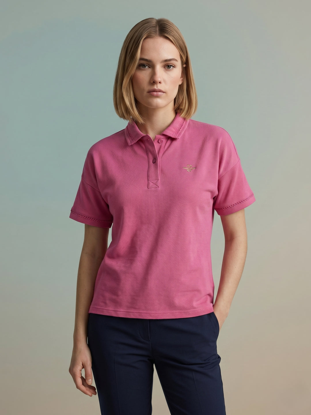 Iconic Women Pink Solid Regular Fit Polo T-Shirt