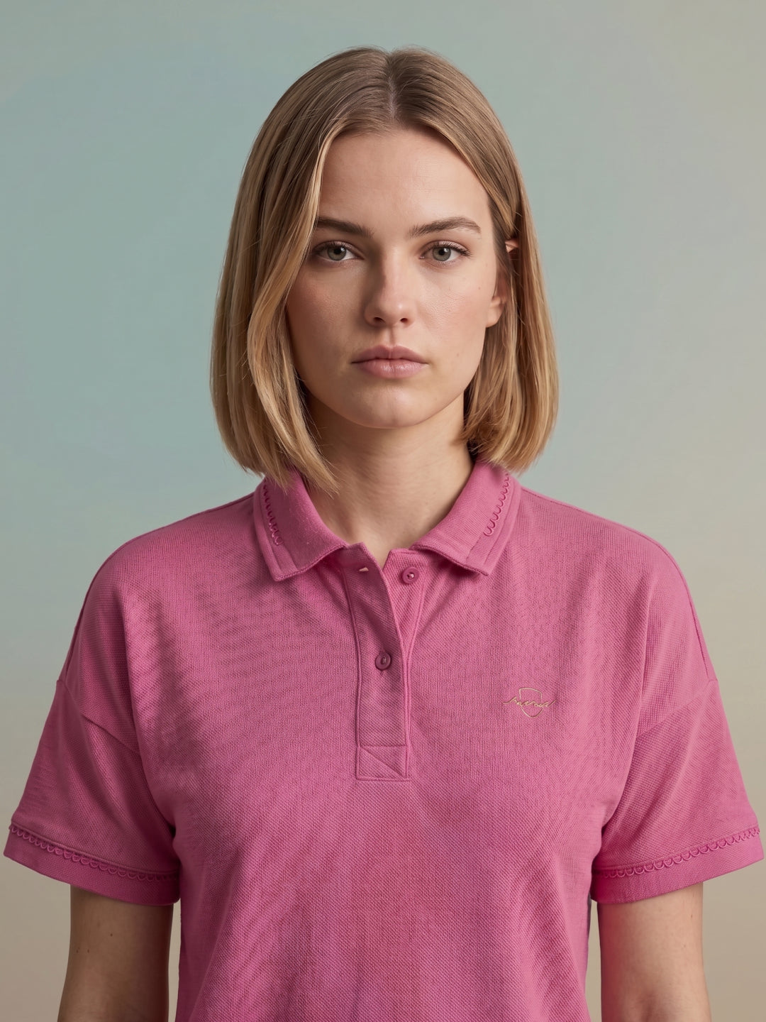 Iconic Women Pink Solid Regular Fit Polo T-Shirt