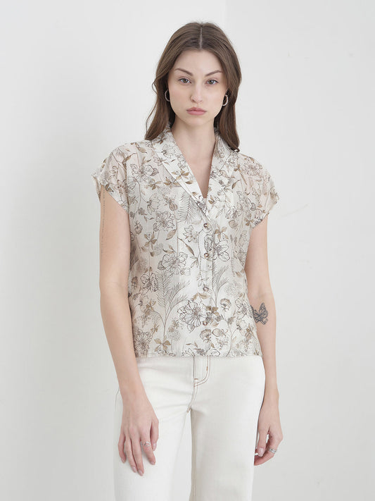 ICONIC Women Cream Floral Shirt
