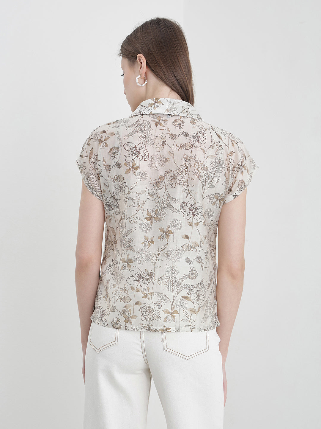 ICONIC Women Cream Floral Shirt