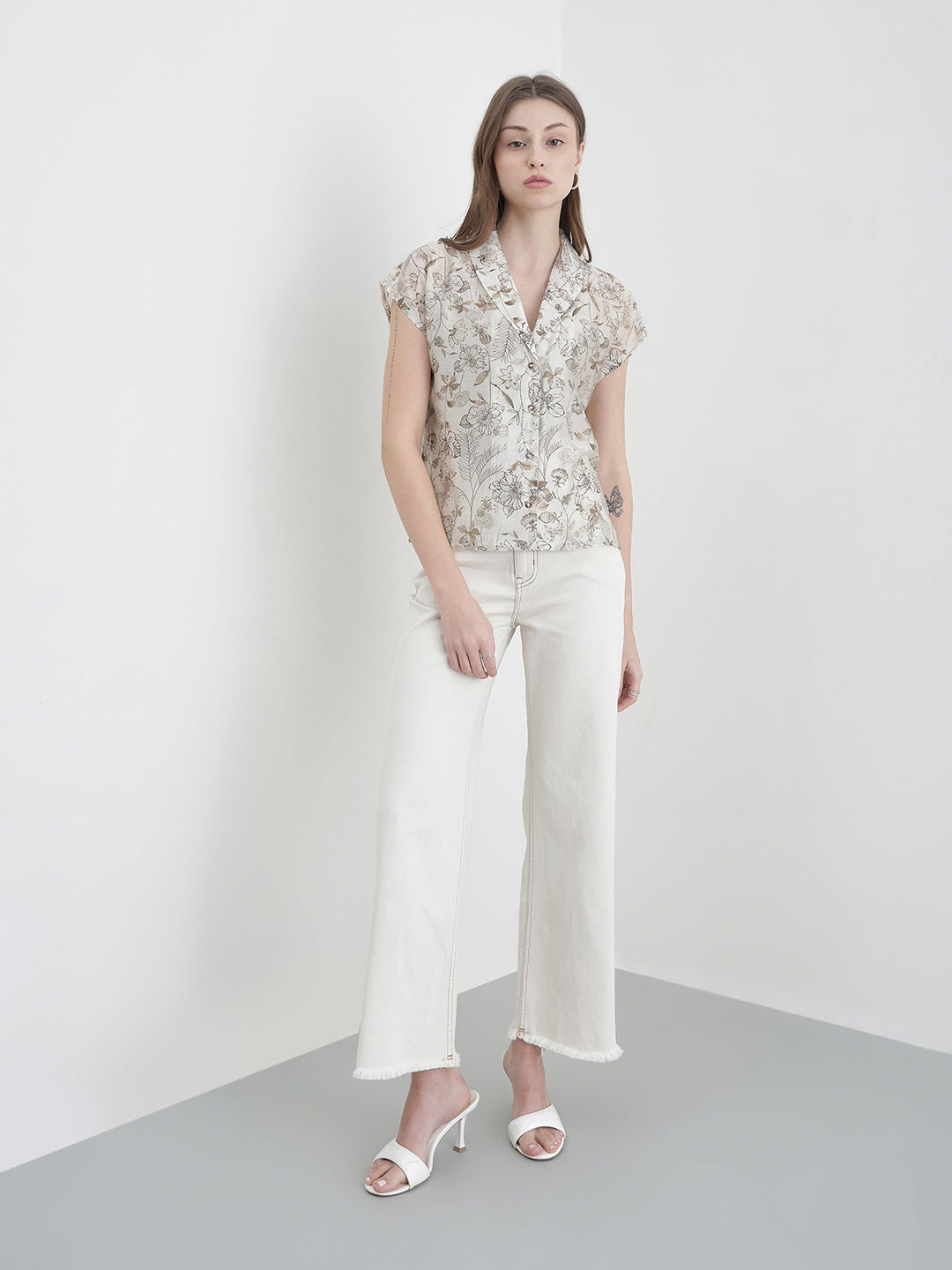 ICONIC Women Cream Floral Shirt