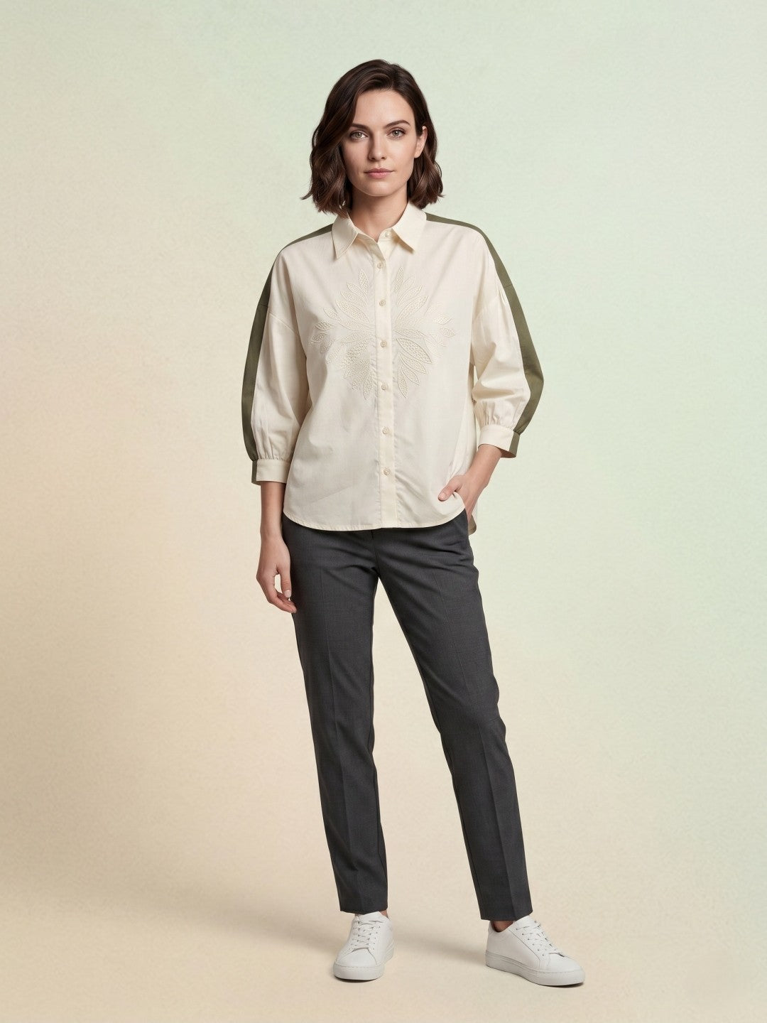 Iconic Green Cotton Women Regular Fit Shirts