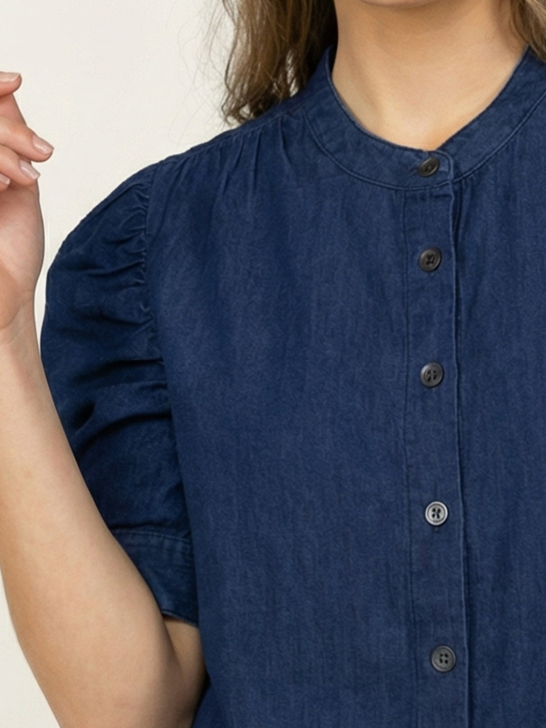 Iconic Women Cotton Navy Blue Solid Shirt