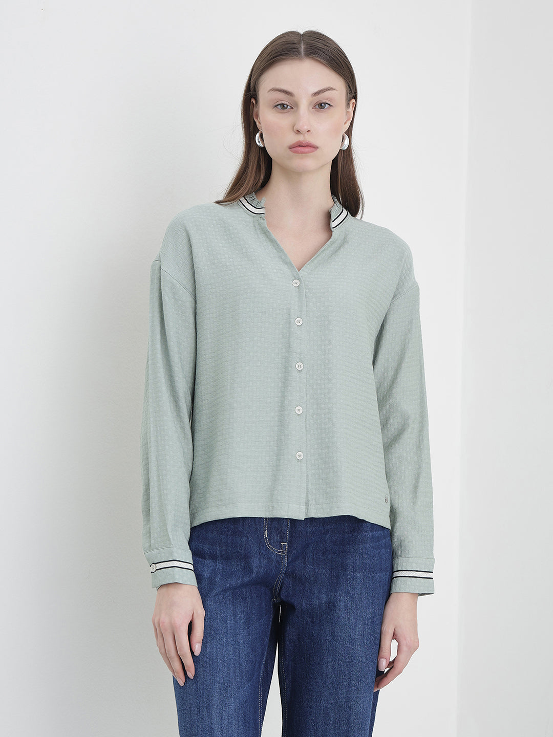 ICONIC Women Green Solid Shirt