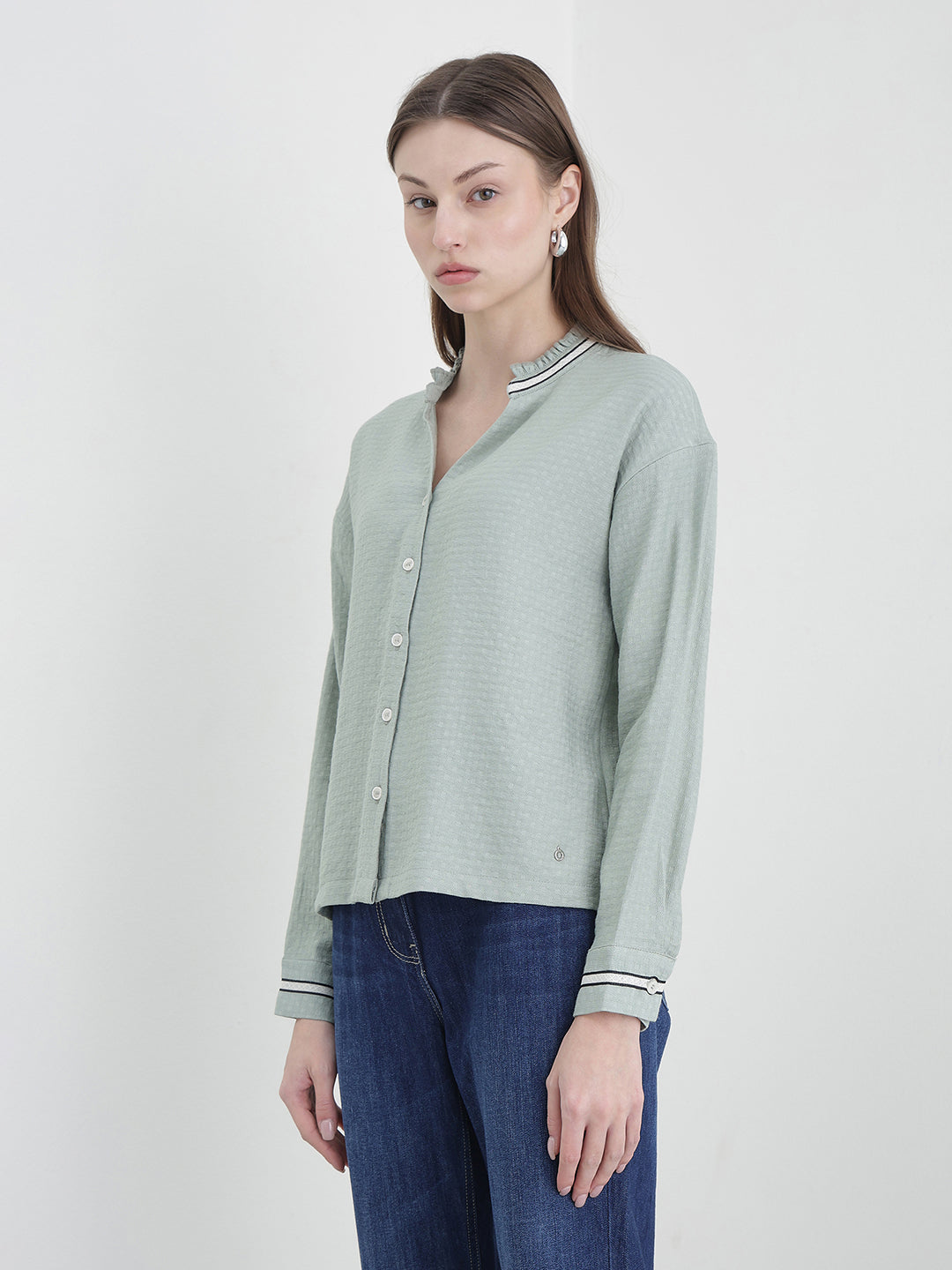 ICONIC Women Green Solid Shirt
