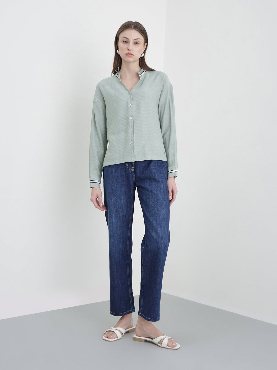 ICONIC Women Green Solid Shirt