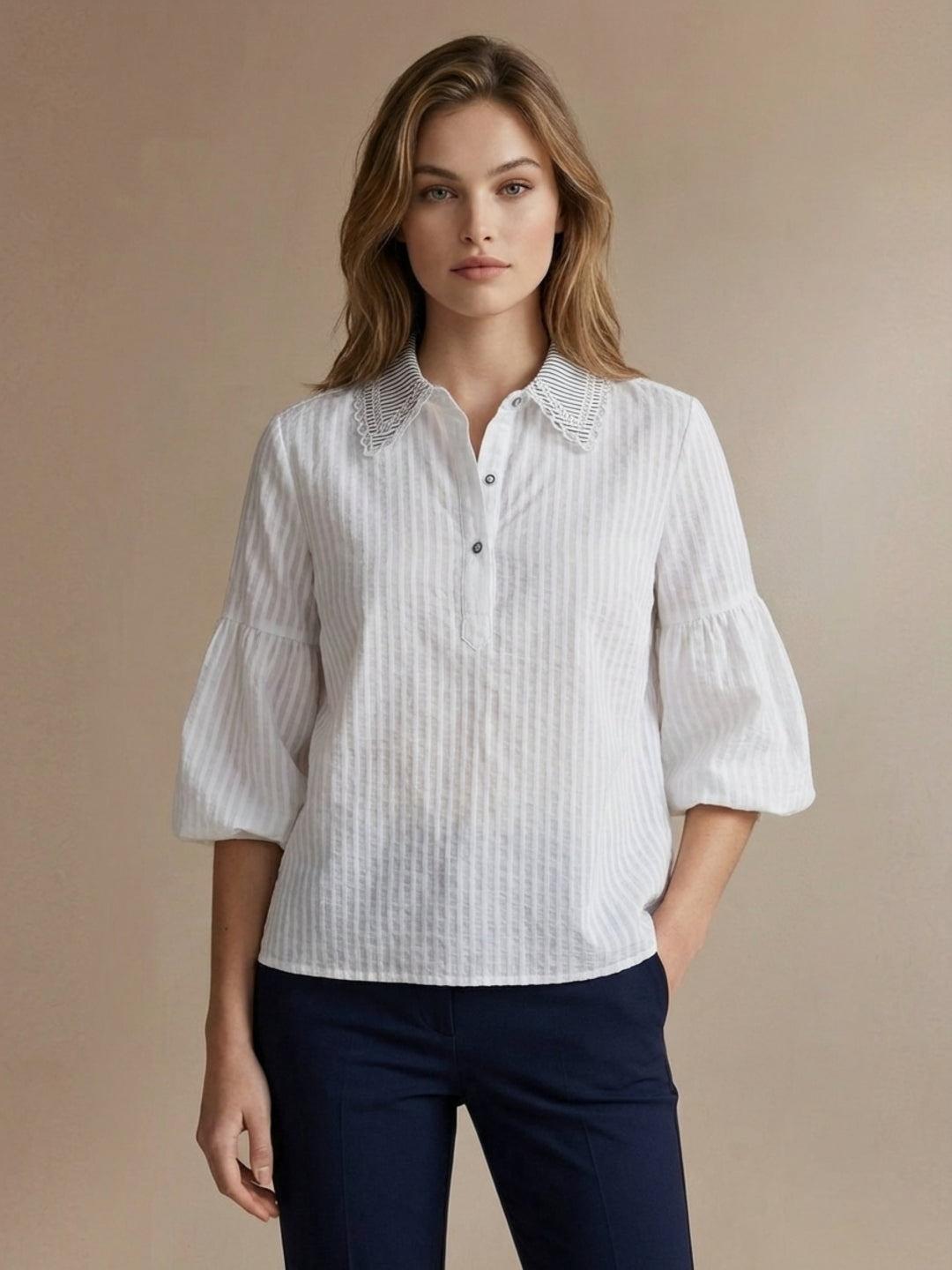 Iconic Women White Striped Loose Fit Shirt