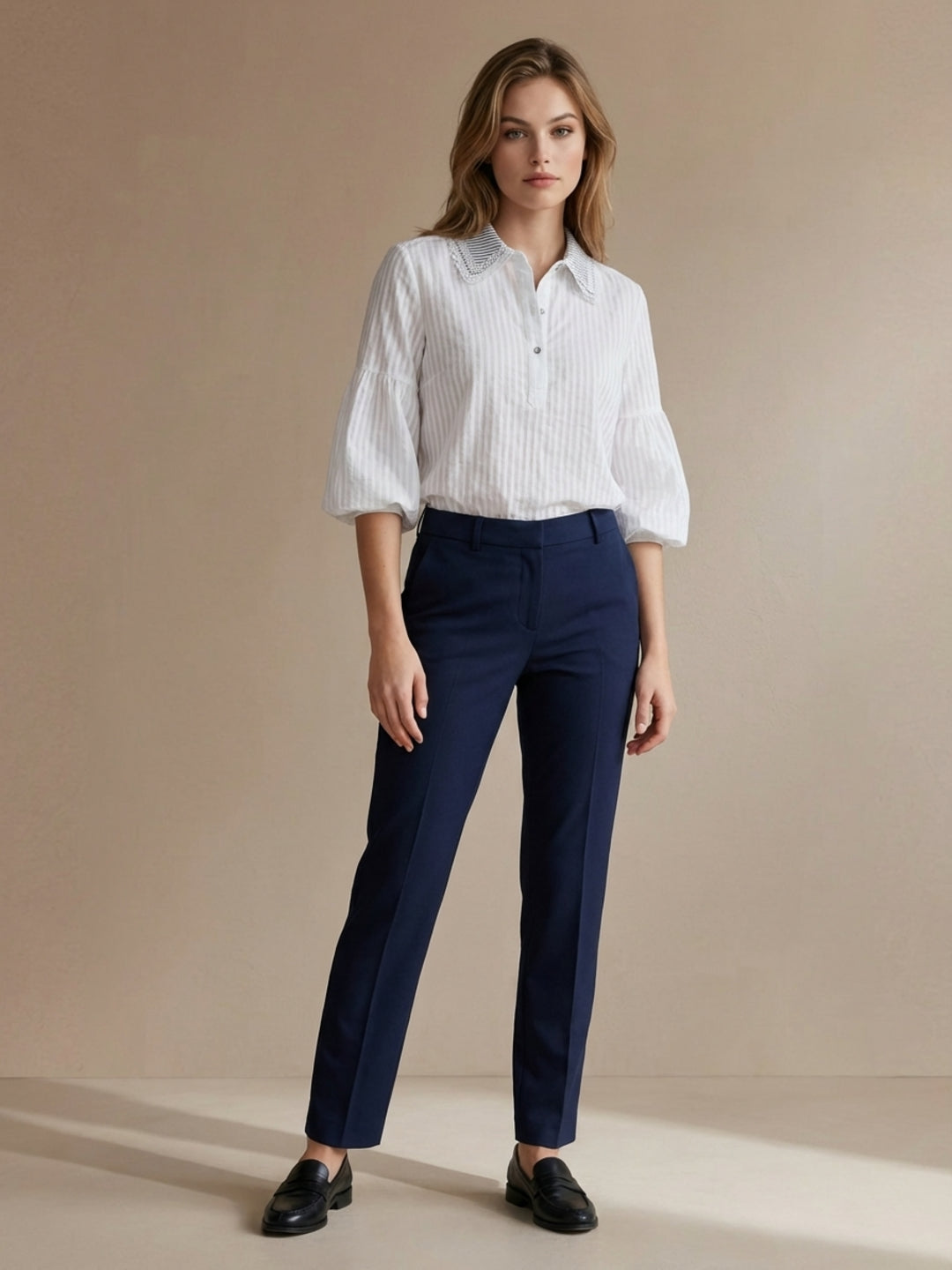 Iconic Women White Striped Loose Fit Shirt