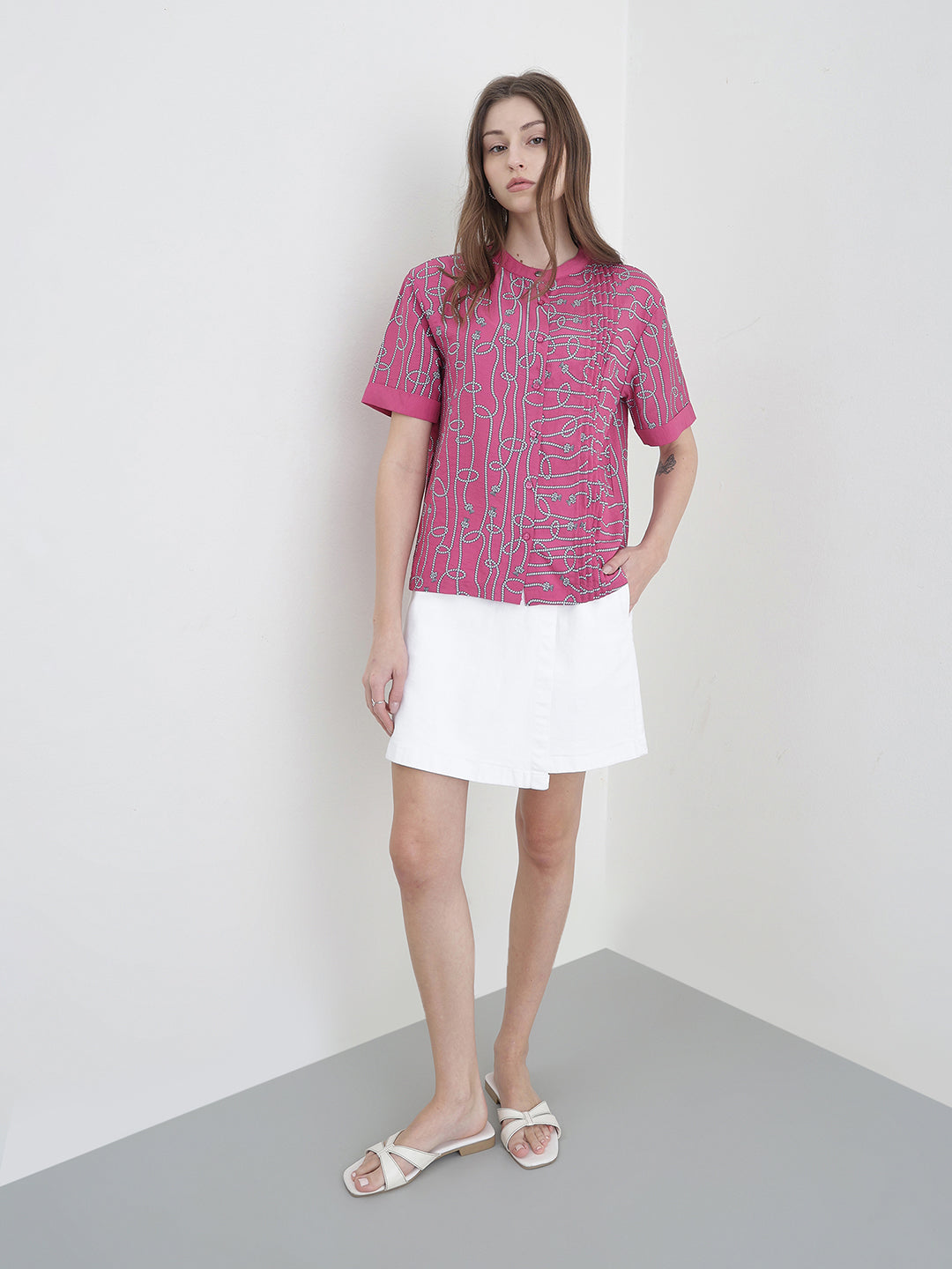 ICONIC Women Pink Printed Shirt