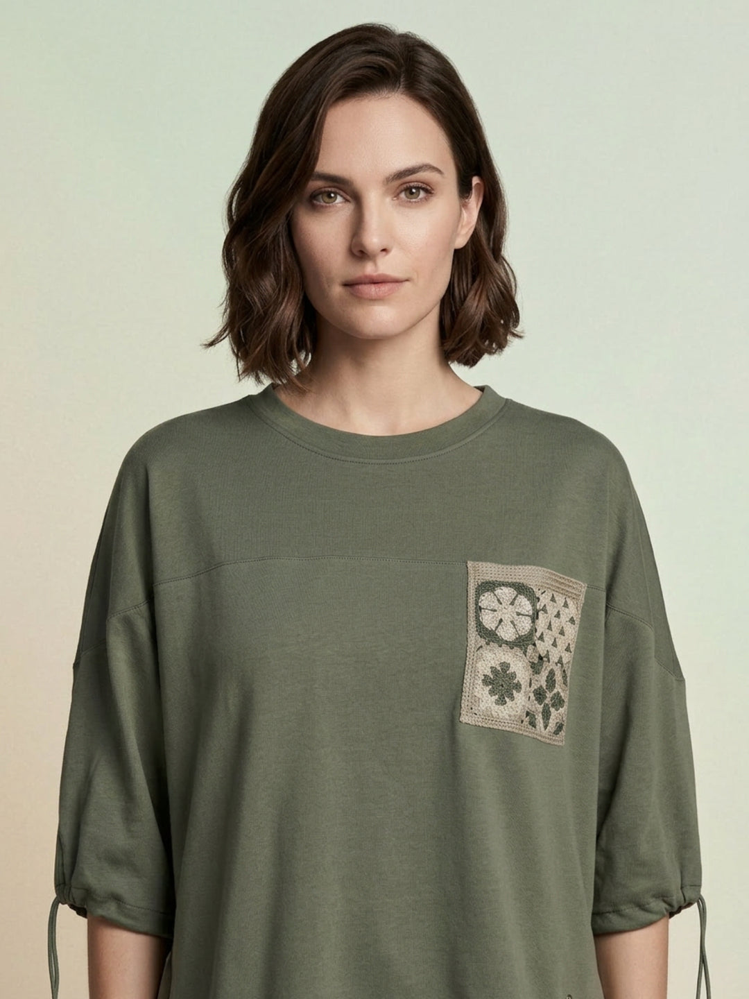 Iconic Green Cotton Solid Women Tshirt