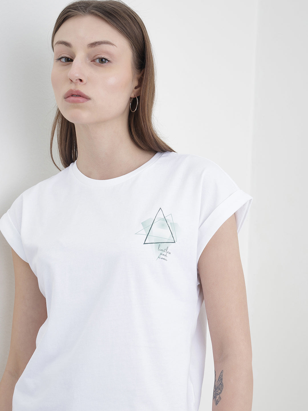 ICONIC Women White Graphic T-Shirt