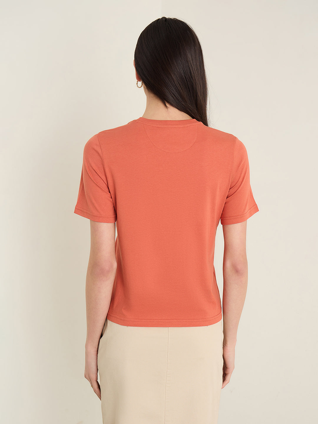 Iconic WoMen Orange Graphic Round Neck T-Shirt