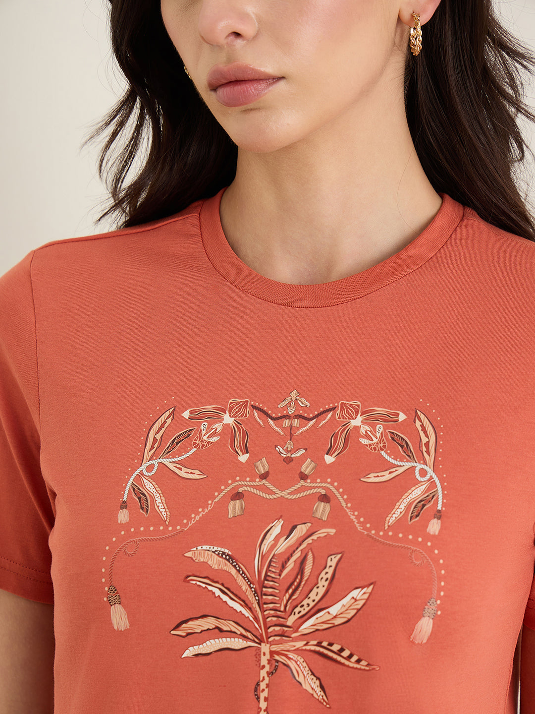 Iconic WoMen Orange Graphic Round Neck T-Shirt