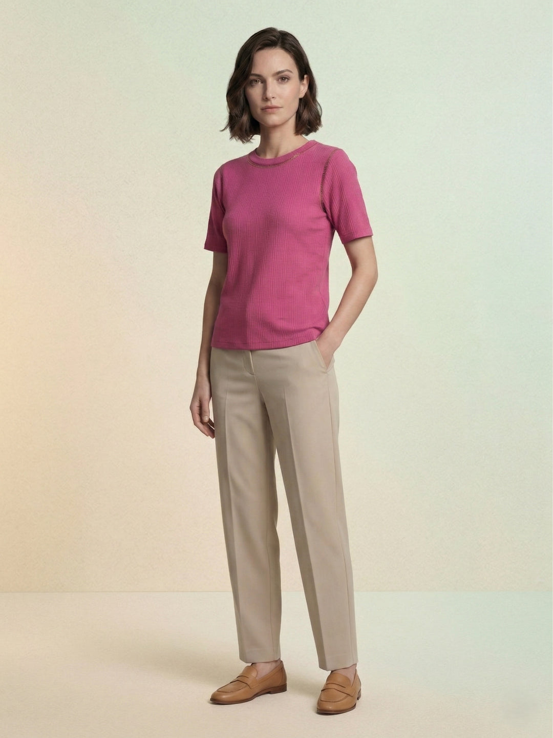 Iconic Women Pink Striped Regular Fit T-Shirt