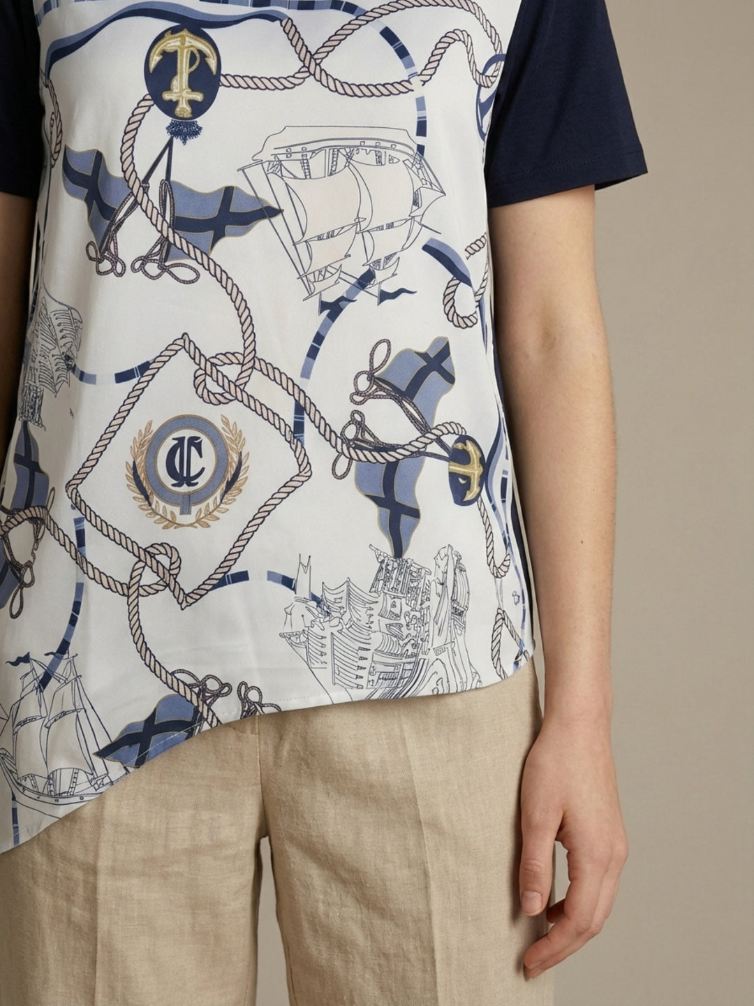 Iconic Women Blue Printed Loose Fit T-Shirt