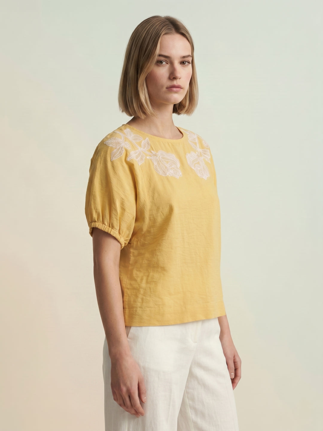 Iconic Women Yellow Solid Regular Fit Top