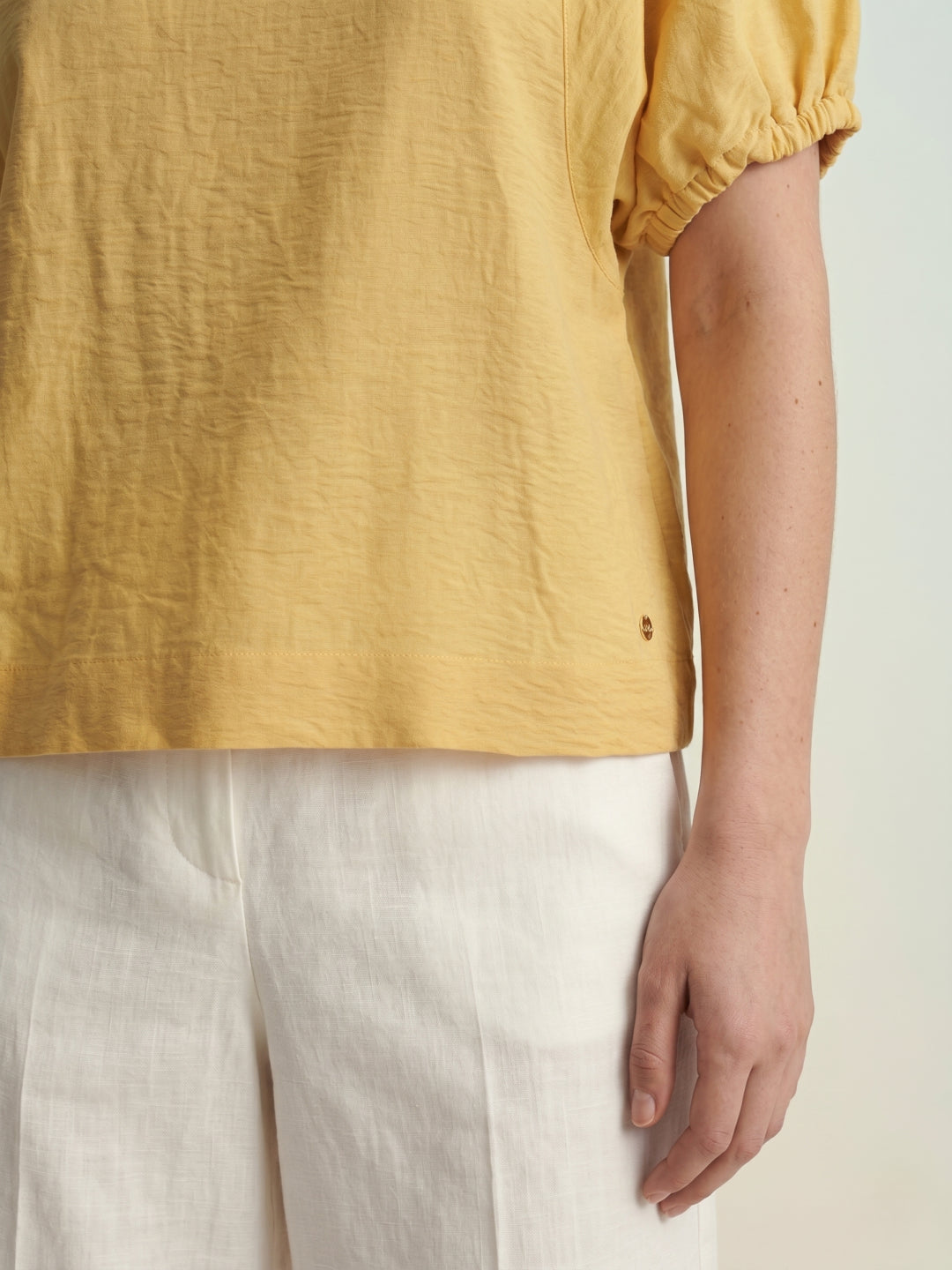 Iconic Women Yellow Solid Regular Fit Top