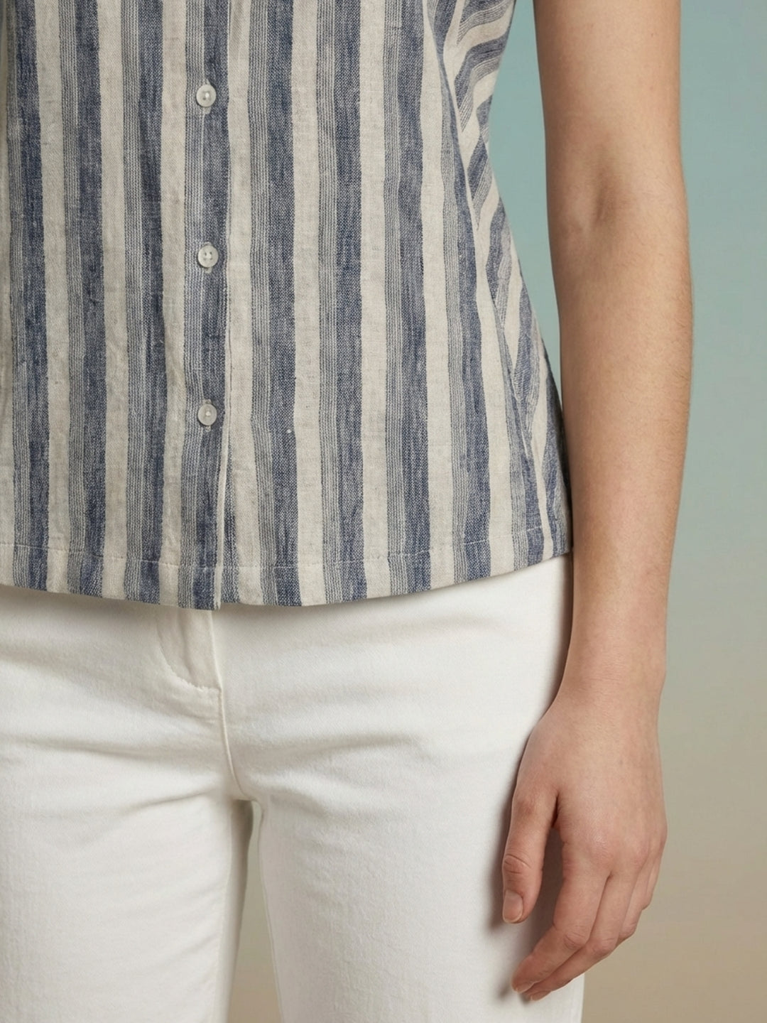 Iconic Women Cream Striped Regular Fit Top