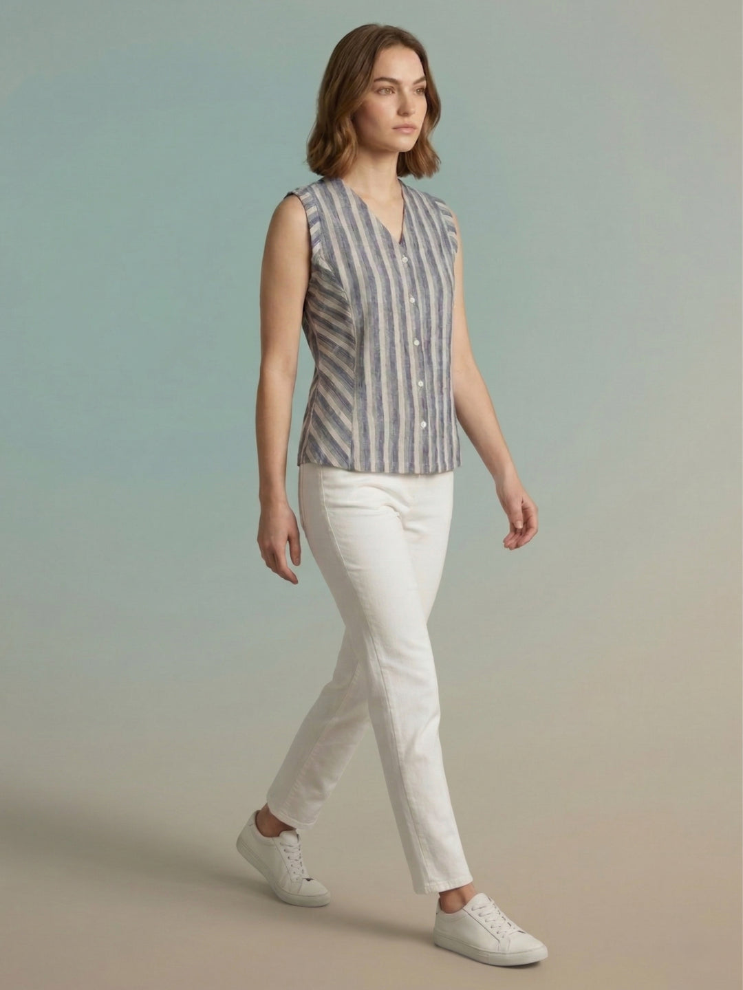 Iconic Women Cream Striped Regular Fit Top