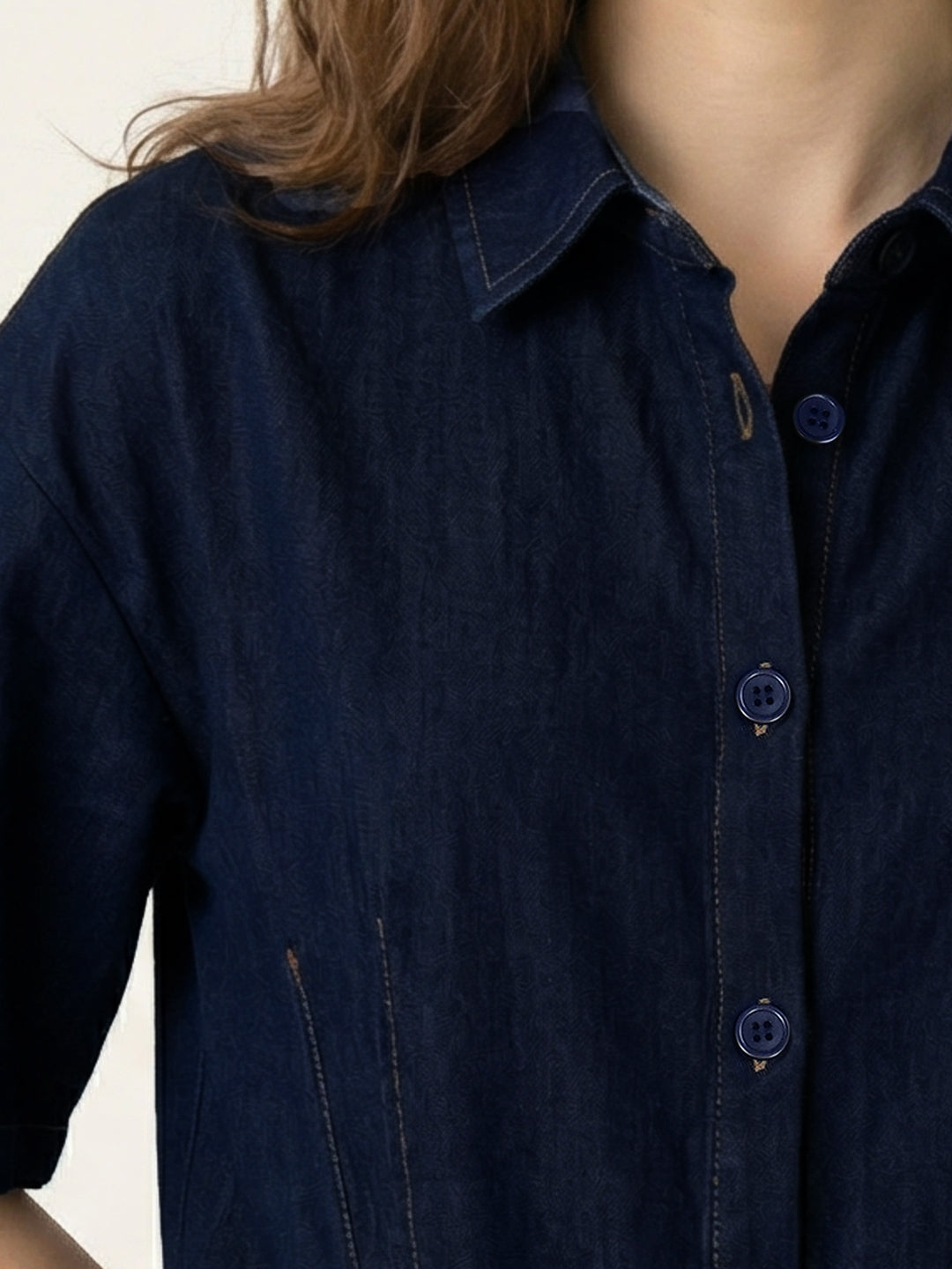 Iconic Women Navy Blue Solid Regular Fit Shirt