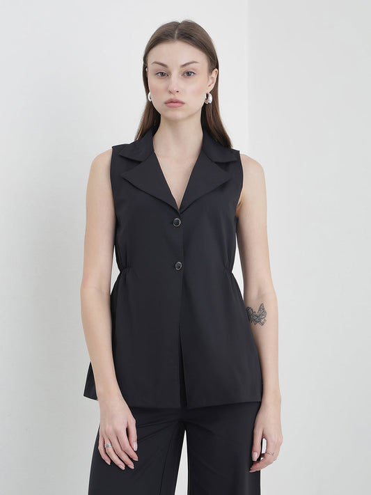 Iconic Women Black Solid Regular Fit Top