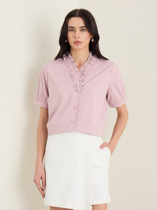 Iconic Women Pink Solid Regular Fit Top