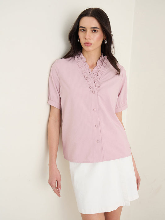 Iconic Women Pink Solid Regular Fit Top