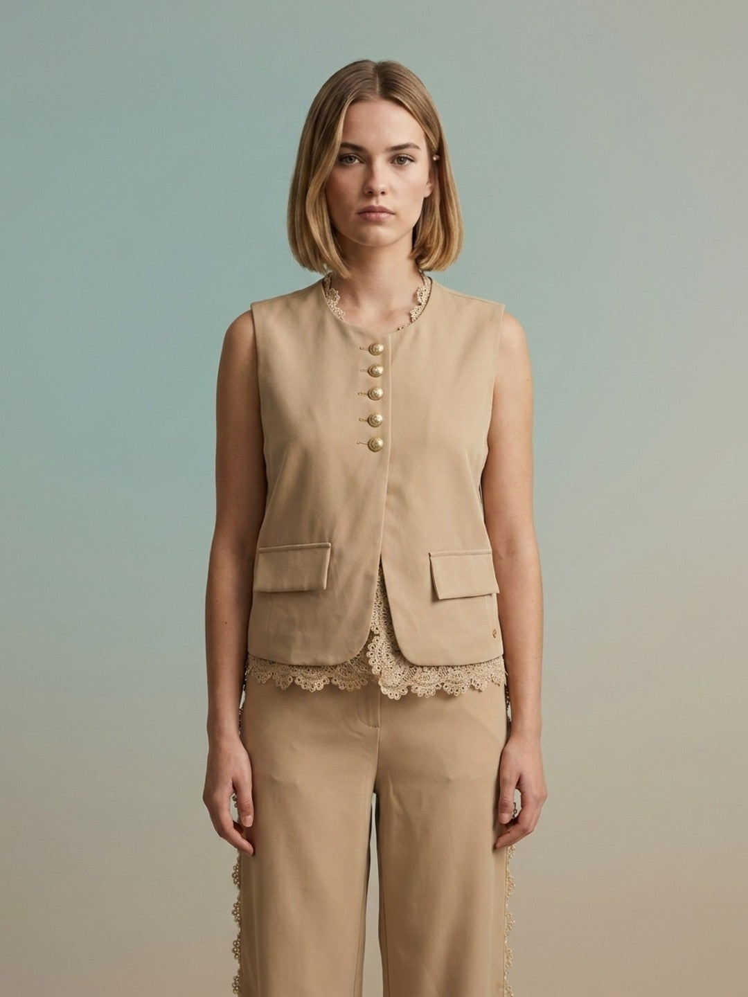 Iconic Beige Terry Women Regular Fit Top