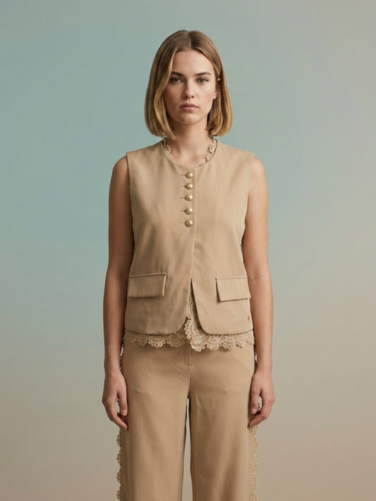 Iconic Beige Terry Women Regular Fit Top