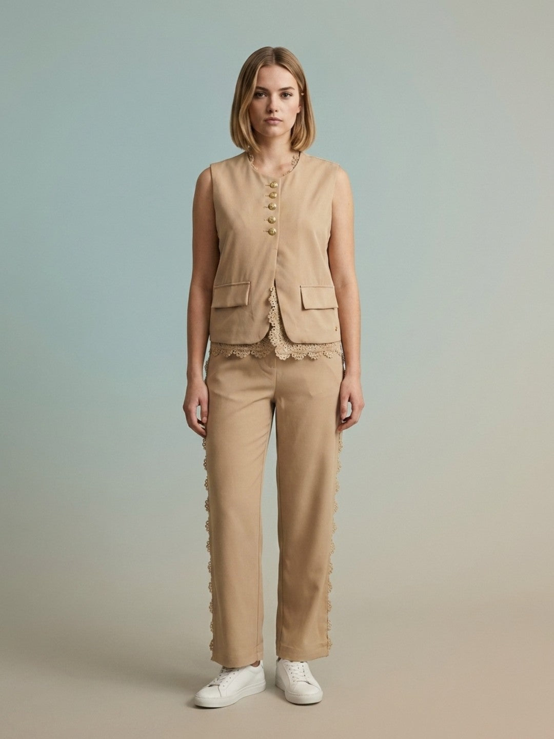 Iconic Beige Terry Women Regular Fit Top