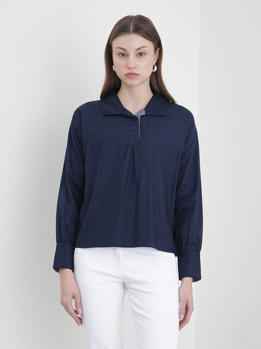 ICONIC Women Navy Blue Solid Top