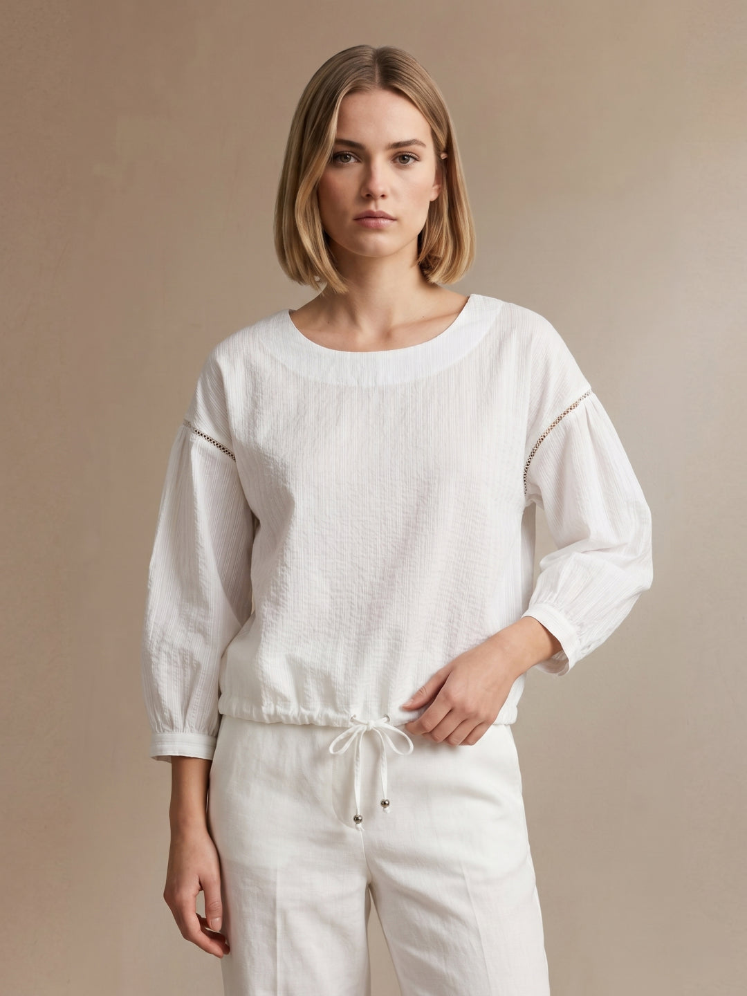 Iconic Women White Striped Loose Fit Top