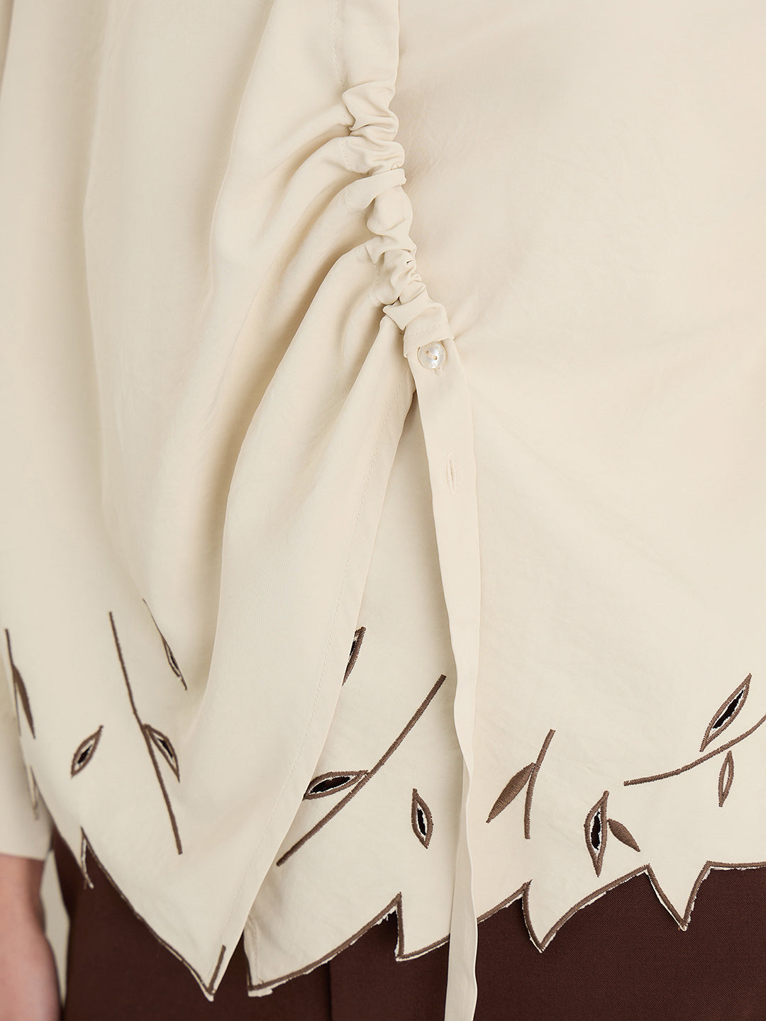 Iconic Women Beige Shirt Collar Top