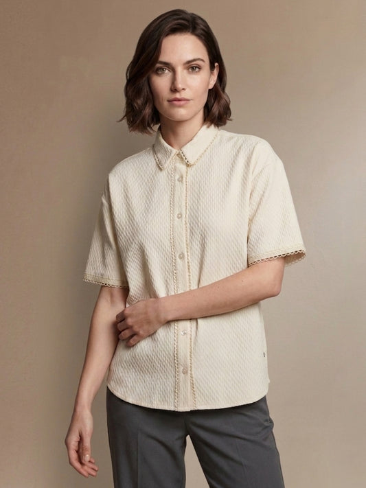 Iconic Women Cream Textured Lace Detail Top