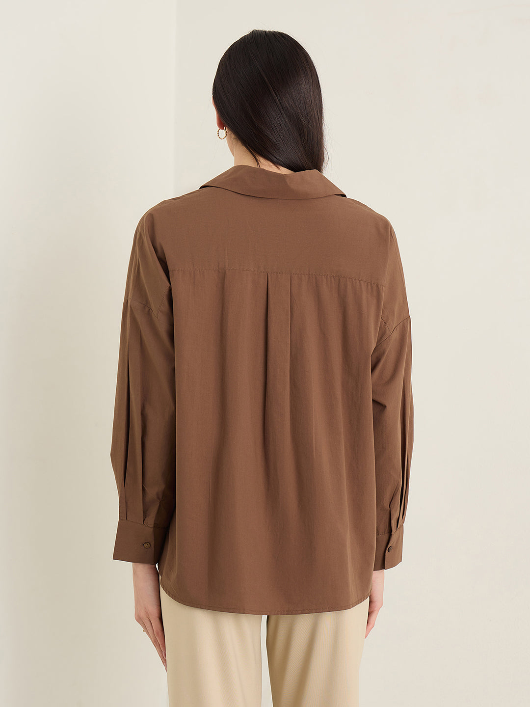 Iconic Women Brown Shirt Collar Top