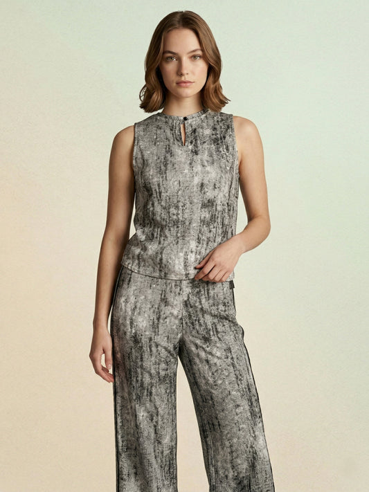 Iconic Women Grey Abstract Cotton Top