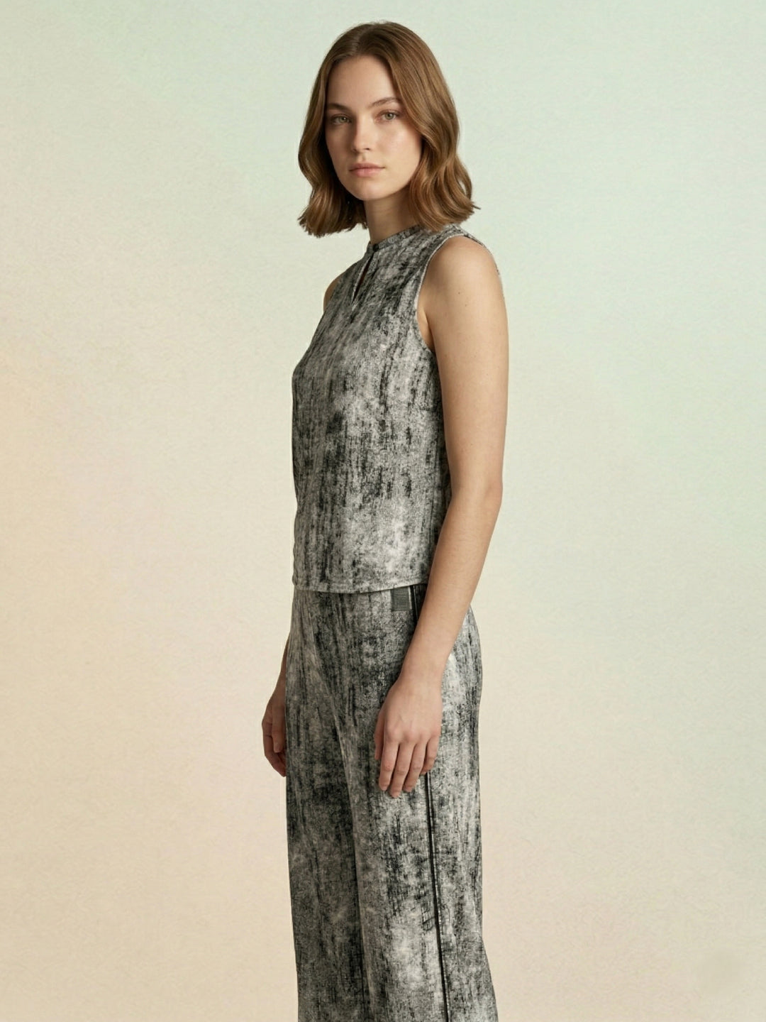 Iconic Women Grey Abstract Regular Fit Pure Cotton Top