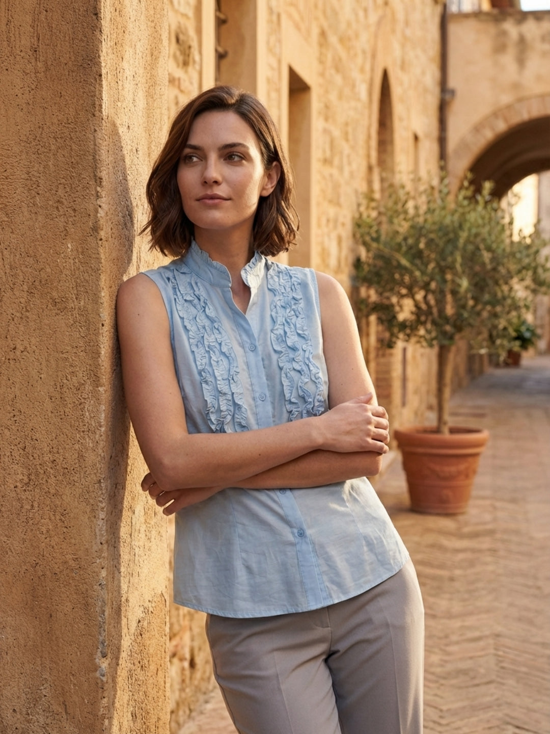 Iconic Women Blue Solid Regular Fit Top