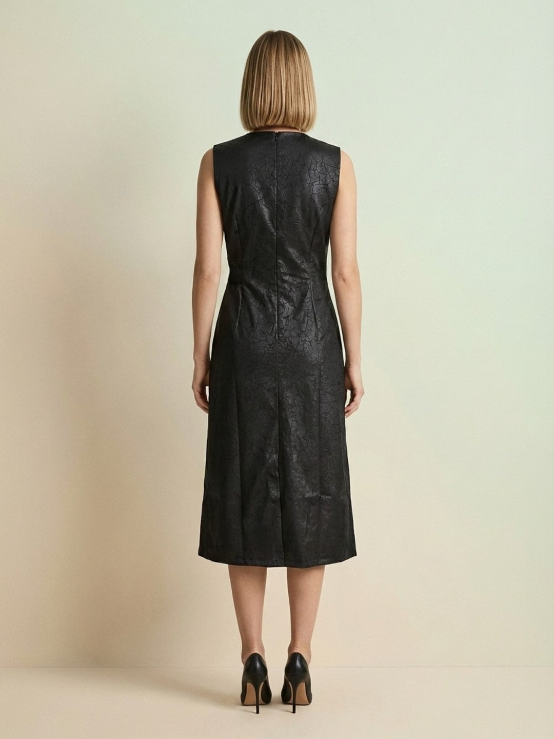 Iconic Women Black Jacquard Dress With Belt