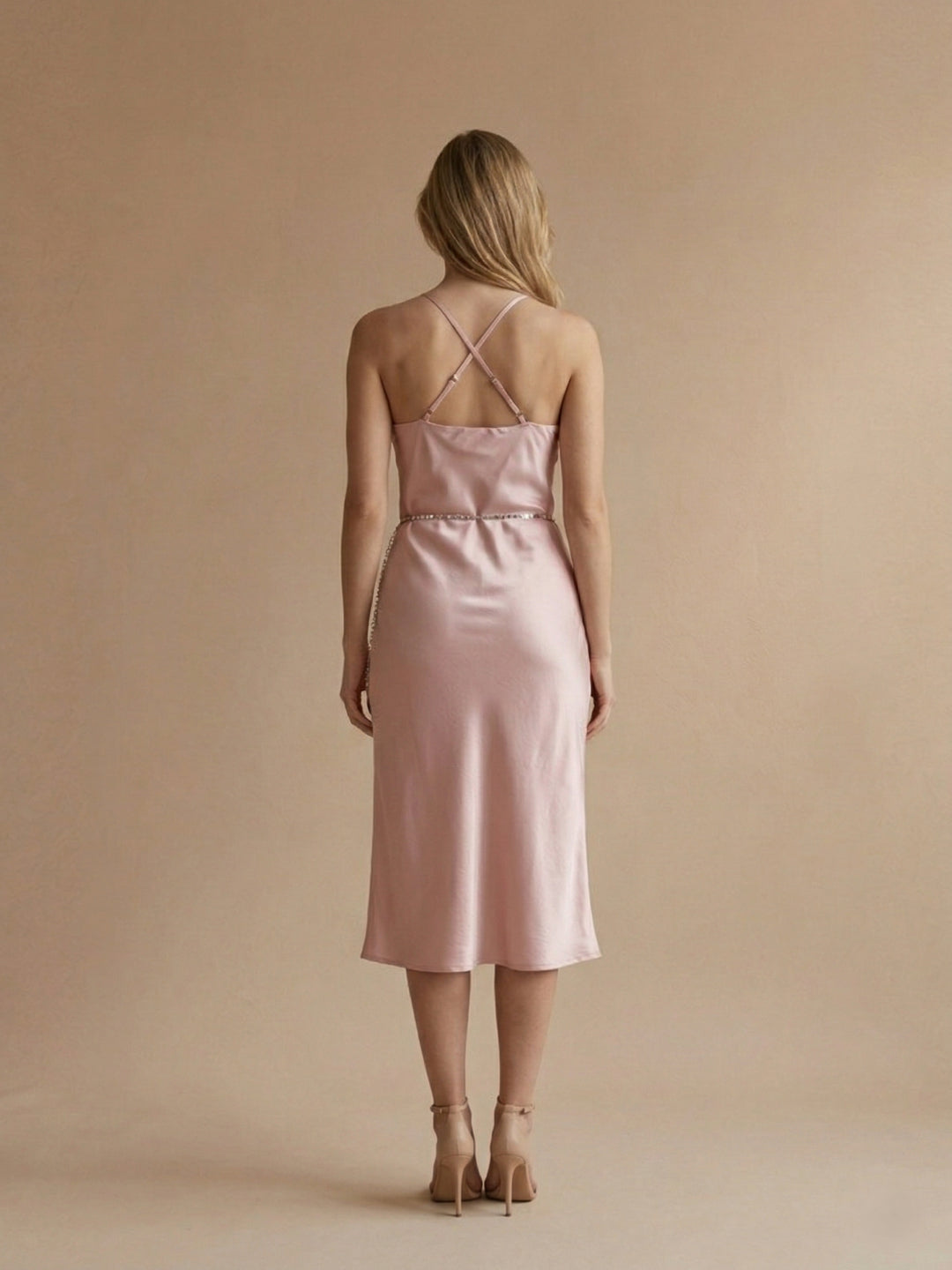 Iconic Women Pink Solid Dress With Fancy Belt