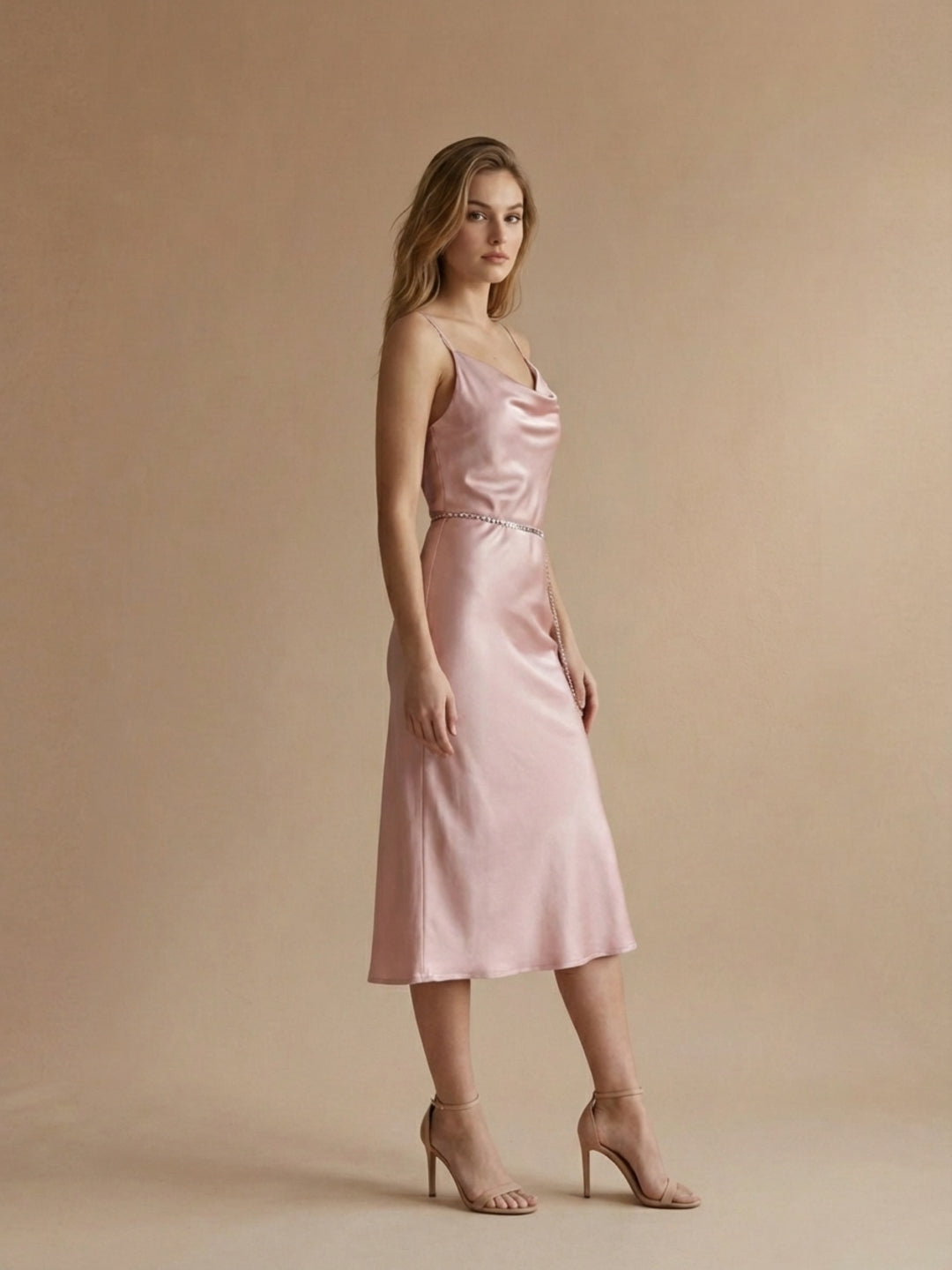 Iconic Women Pink Solid Dress With Fancy Belt