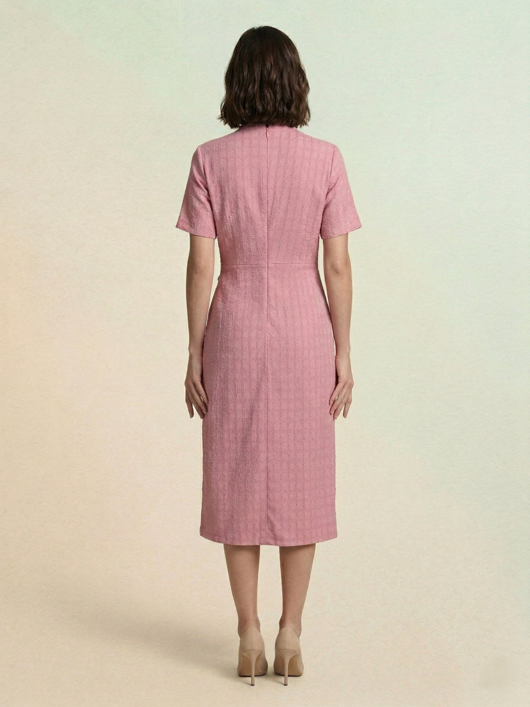 Iconic Women Pink Knitted Wrap Dress With Metal Trim