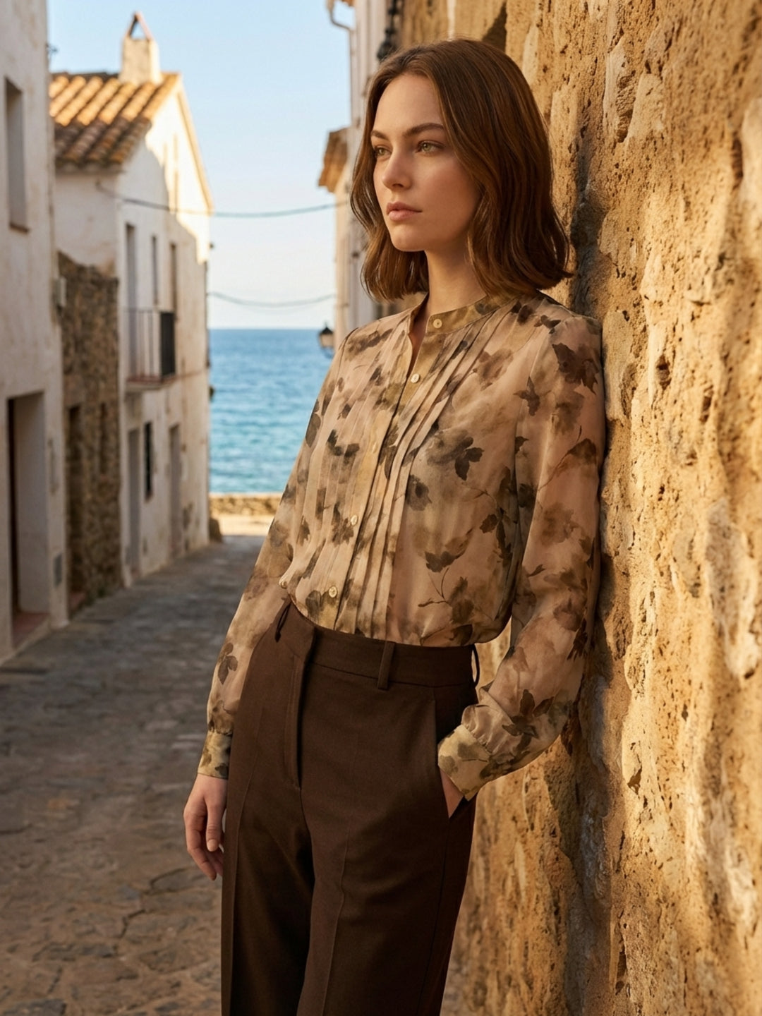 Iconic Women Beige Floral Printed Shirt