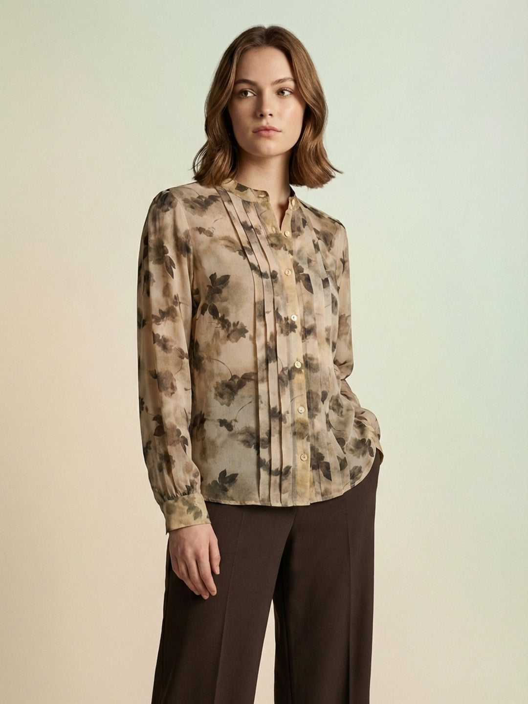 Iconic Women Beige Printed Regular Fit Shirt