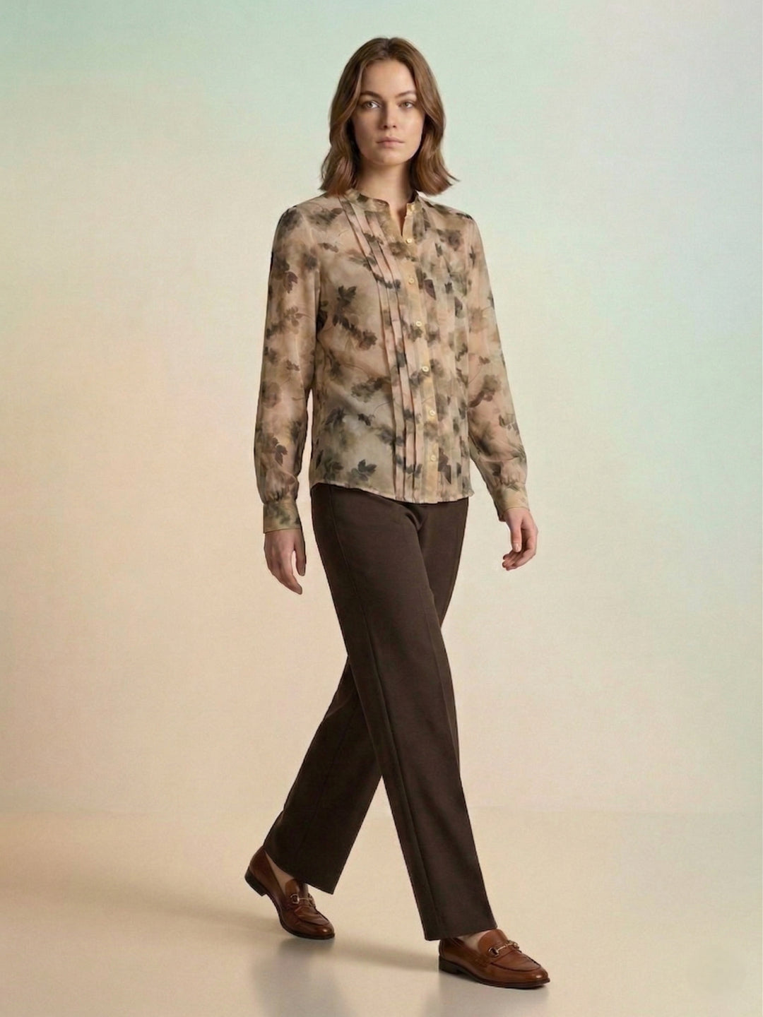 Iconic Women Beige Printed Regular Fit Shirt