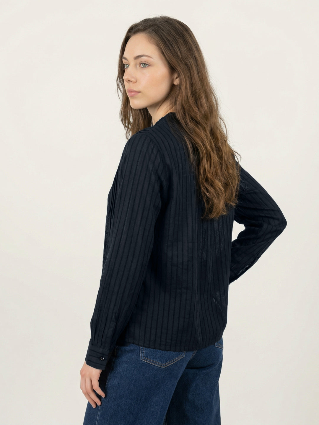 Iconic Women Black Striped Regular Fit Shirt