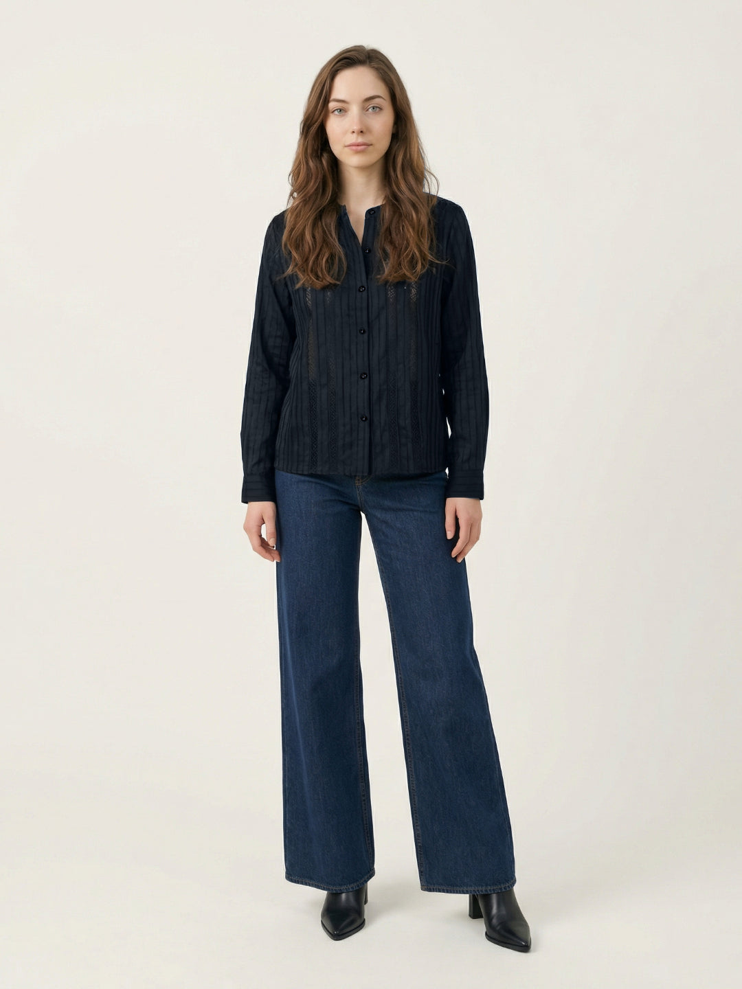 Iconic Women Black Striped Regular Fit Shirt