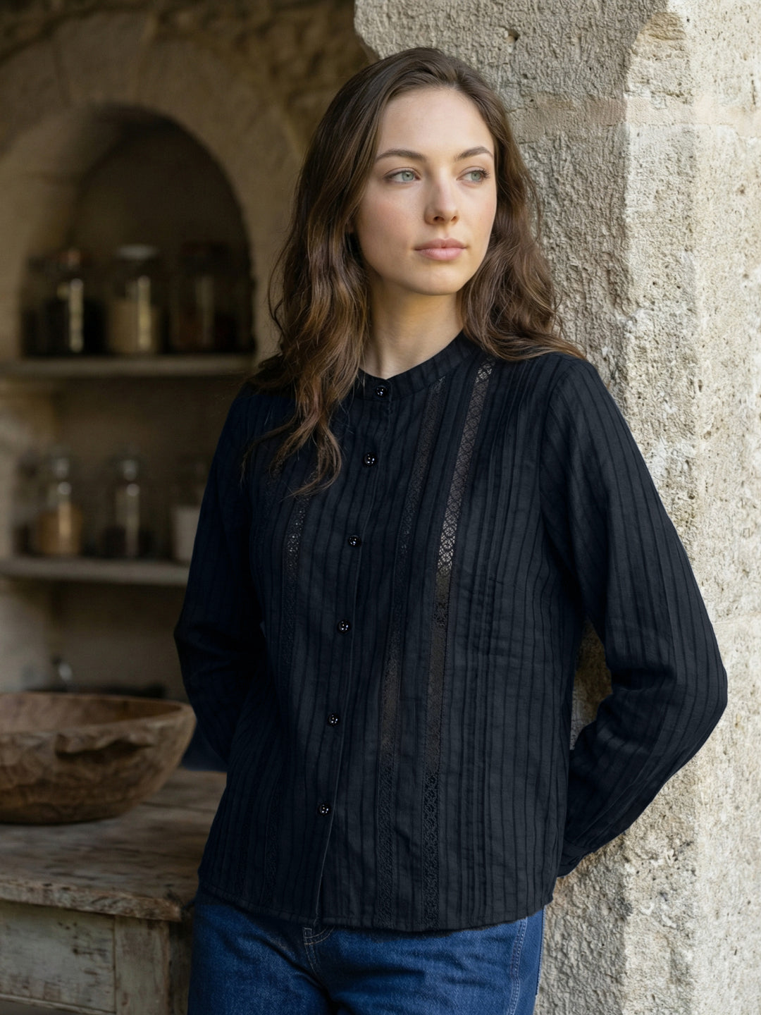 Iconic Women Black Striped Regular Fit Shirt