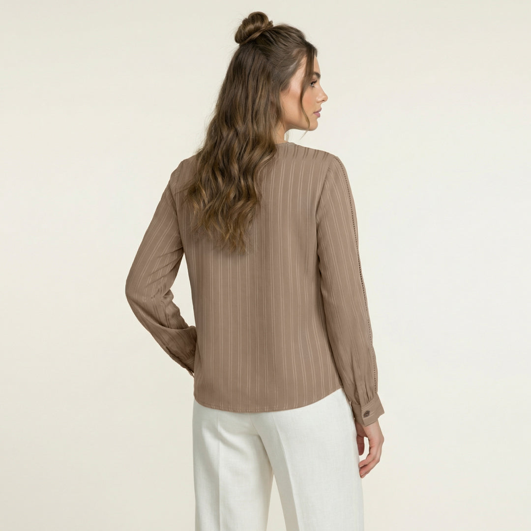 Iconic Women Brown Striped Regular Fit Top